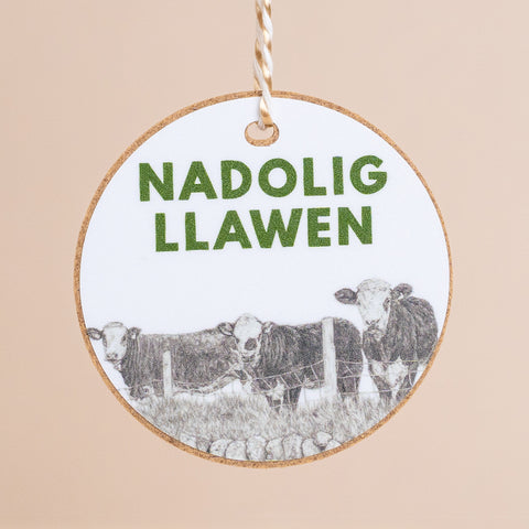 Addurn Nadolig Llawen - Gwartheg
