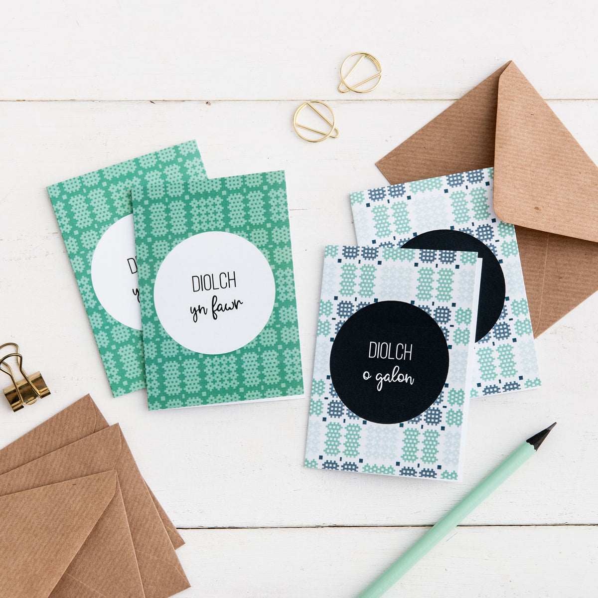 SECONDS Thank you cards 'diolch / diolch yn fawr!' pack of 4 mini cards