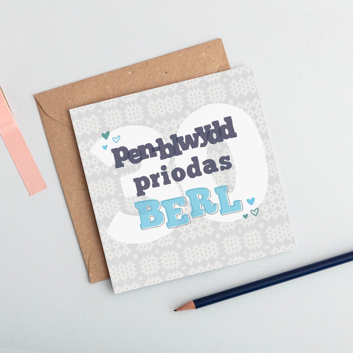 Welsh pearl wedding anniversary card 'Pen-blwydd priodas Berl 30'