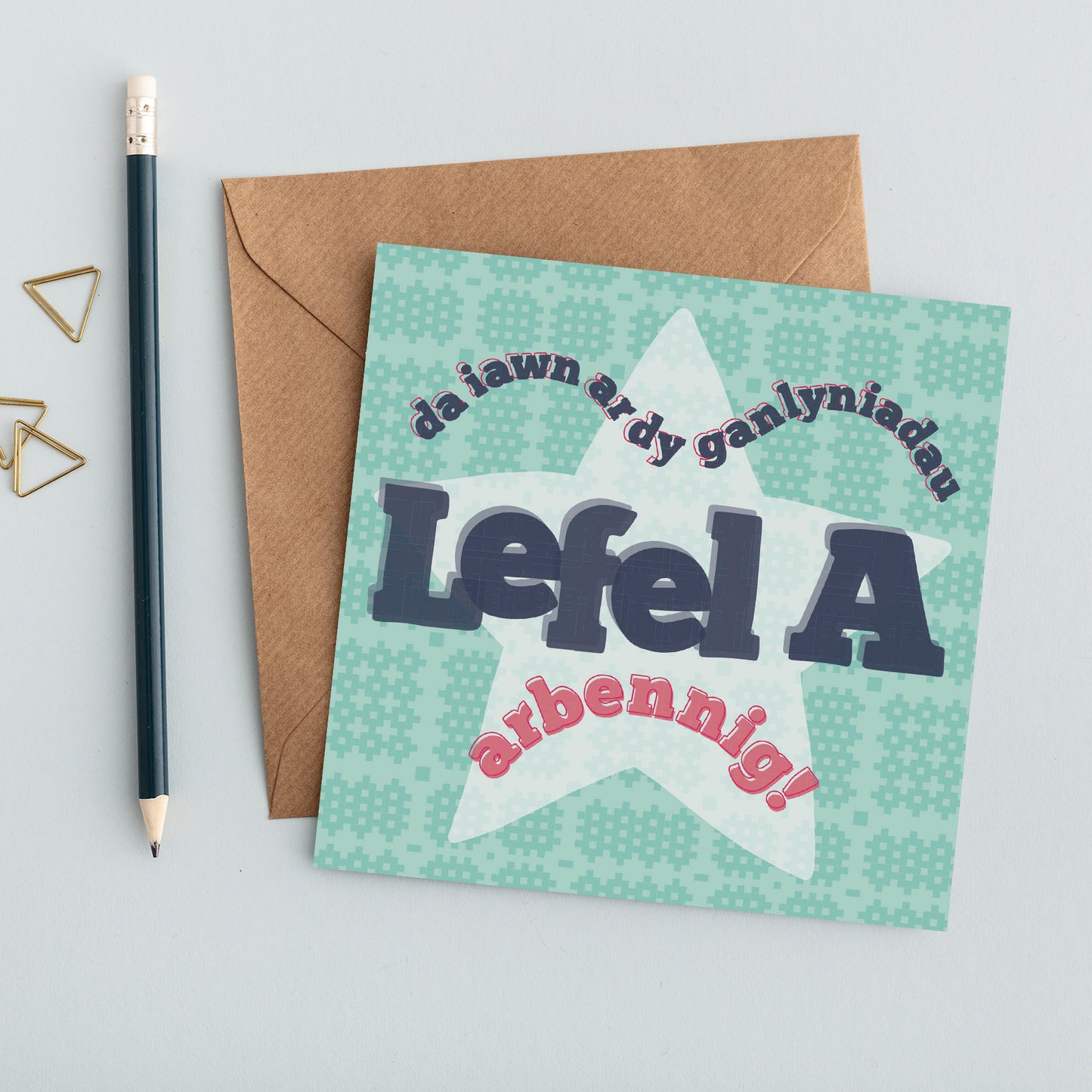 Welsh A level results card 'Da iawn ar dy ganlyniadau Lefel A arbennig!'
