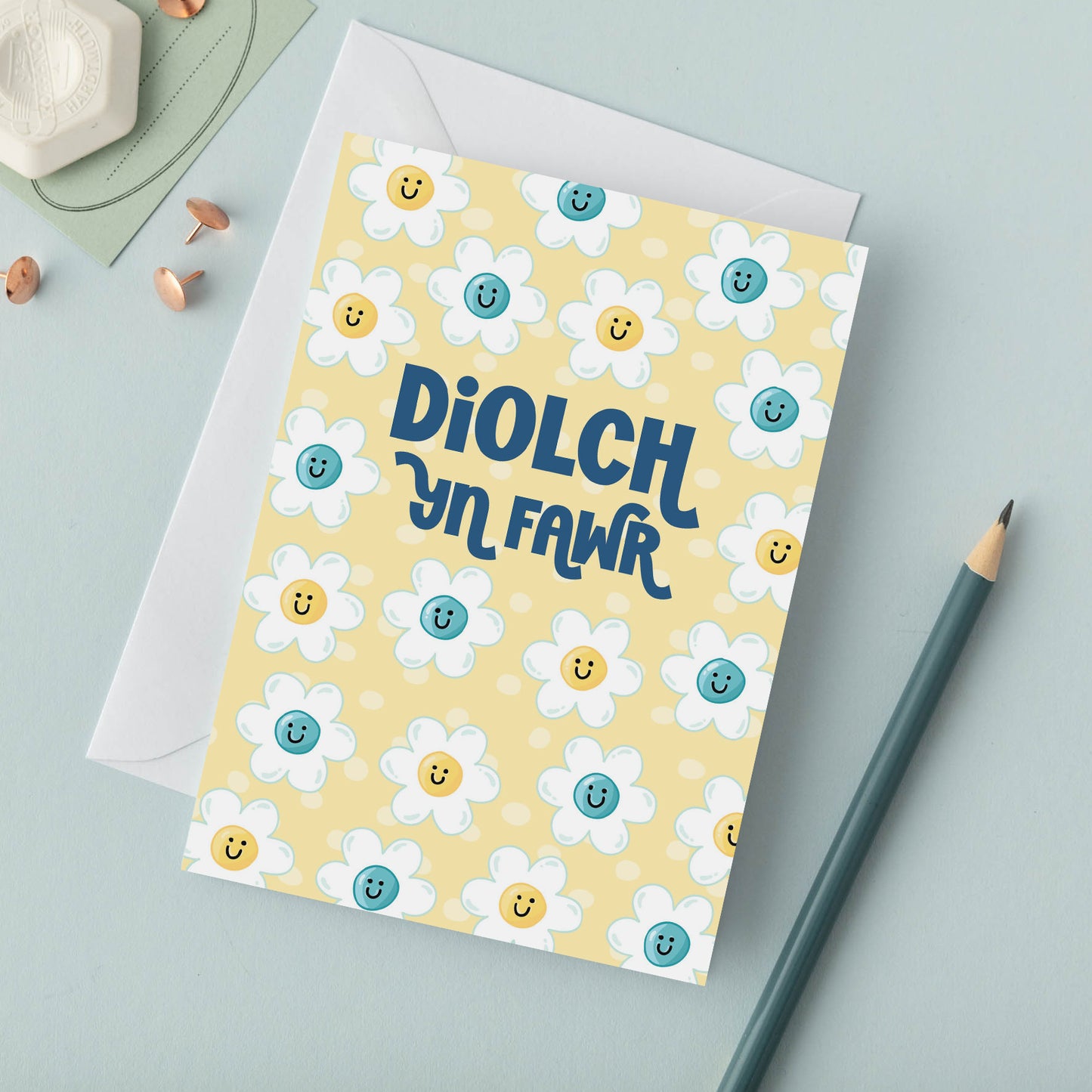 Welsh Thank You Card 'Diolch yn Fawr' yellow