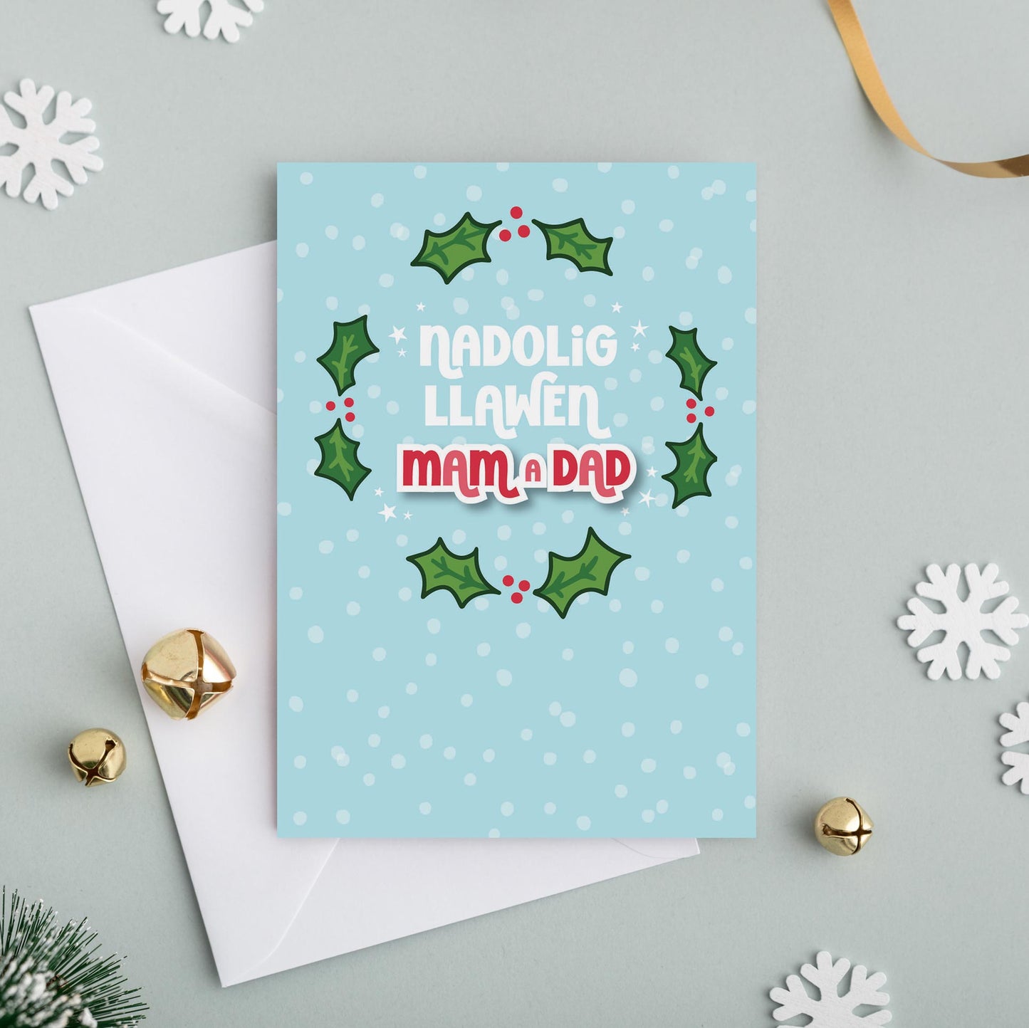 Welsh Christmas card 'Nadolig Llawen Mam a Dad' - Gwena