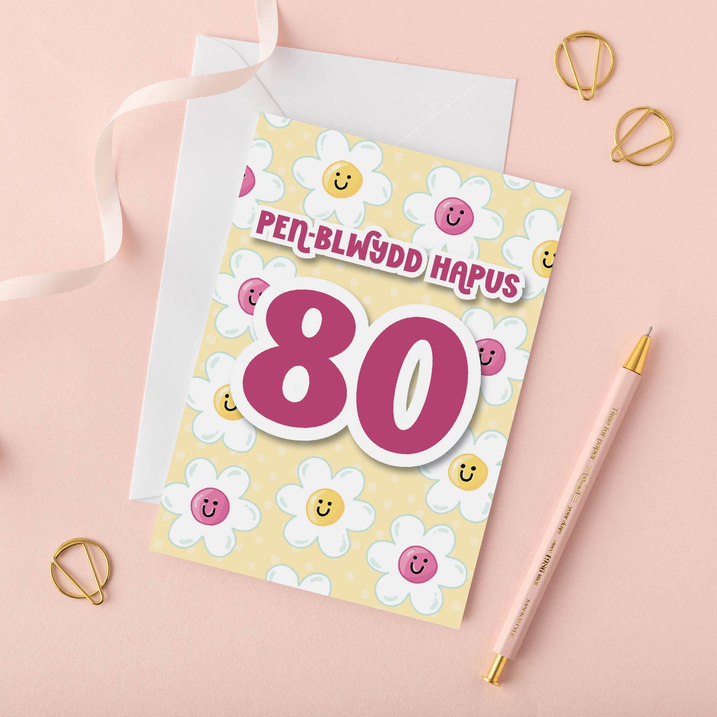 Welsh Birthday Card 'Pen-blwydd Hapus' Age 80