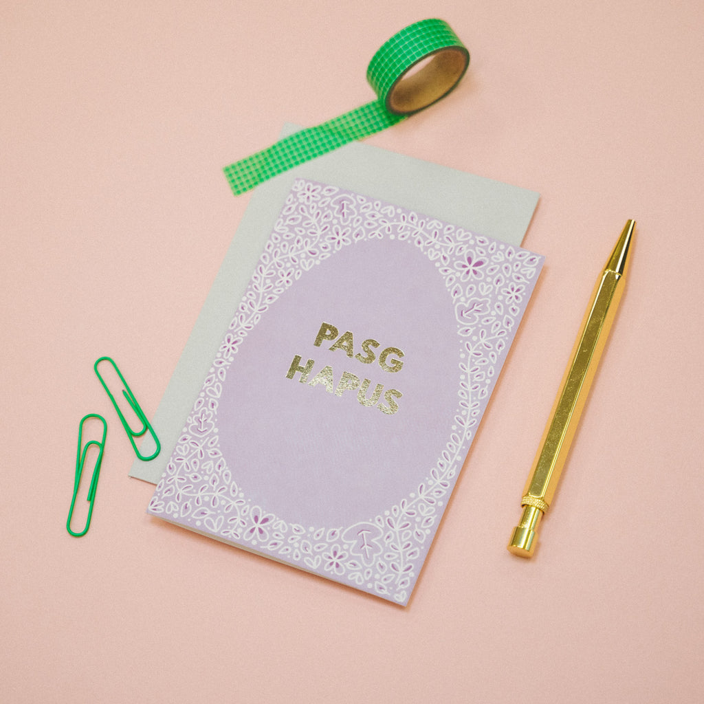 Welsh Easter card 'Pasg Hapus' - gold foil