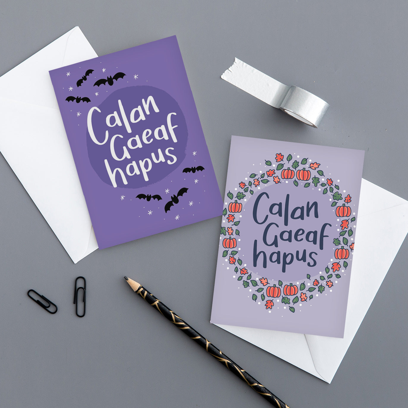 Cerdyn Cymraeg 'Calan Gaeaf Hapus' - Ystlumod