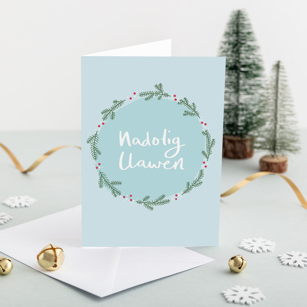 Welsh Christmas card 'Nadolig Llawen' Christmas tree branches