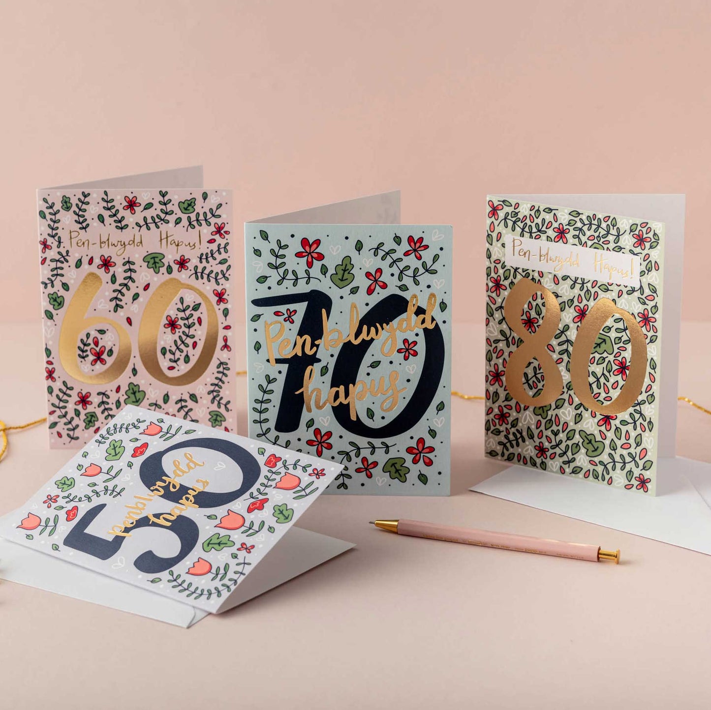 Birthday card 'Pen-blwydd hapus 70' gold foil