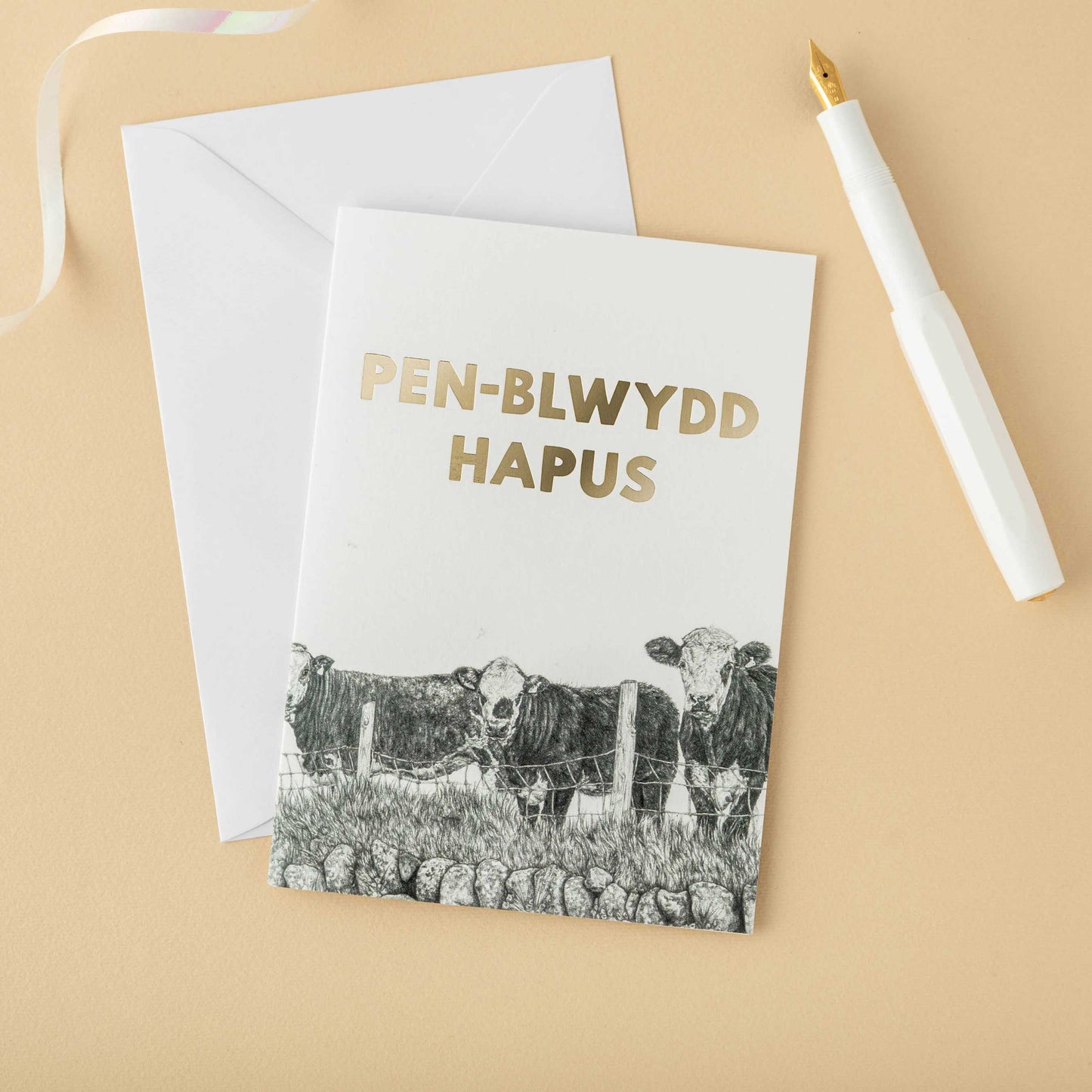 Birthday card 'Pen-blwydd Hapus' Cows - Lleucu Howatson