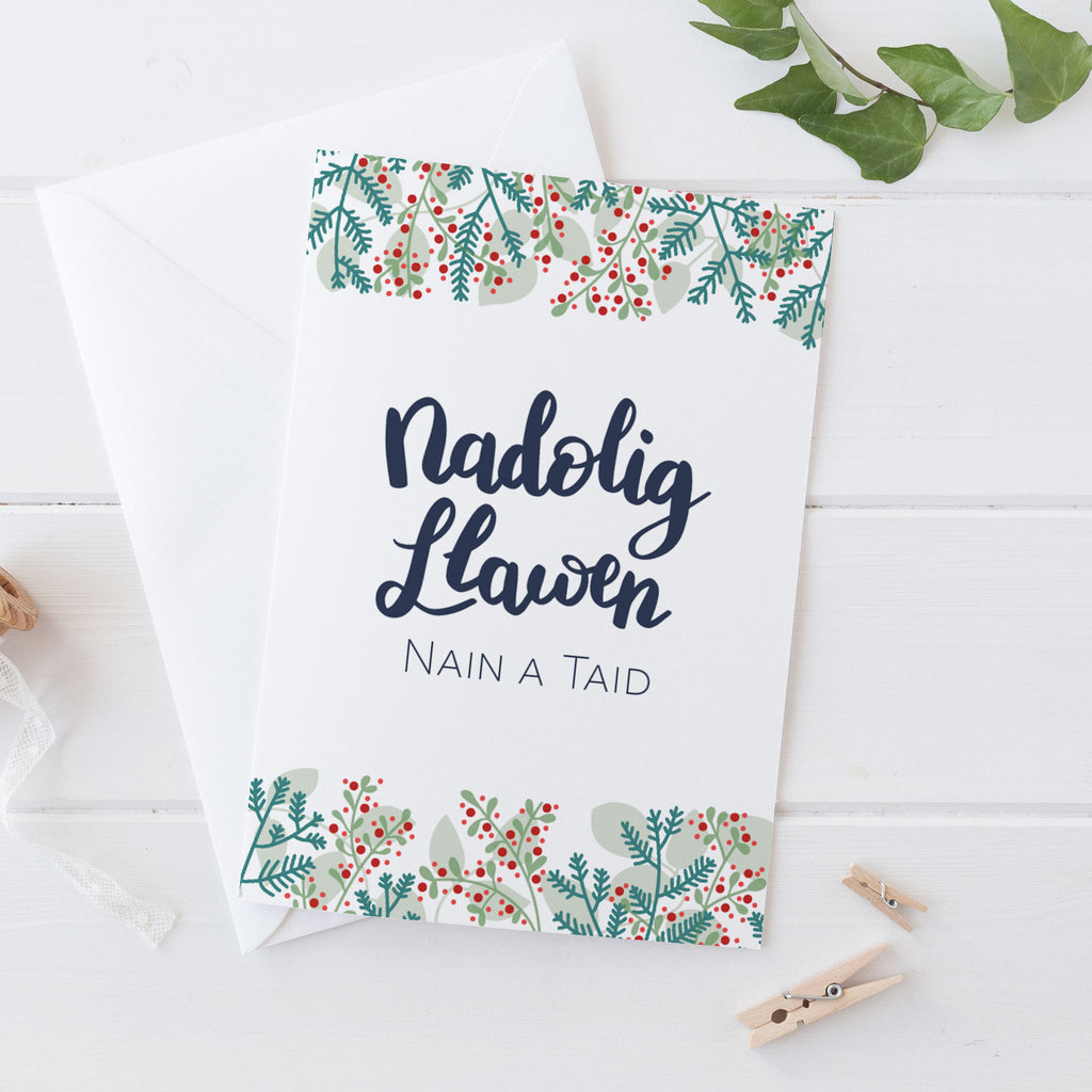 Christmas card 'Nadolig Llawen Nain a Taid' Gran and Grandad