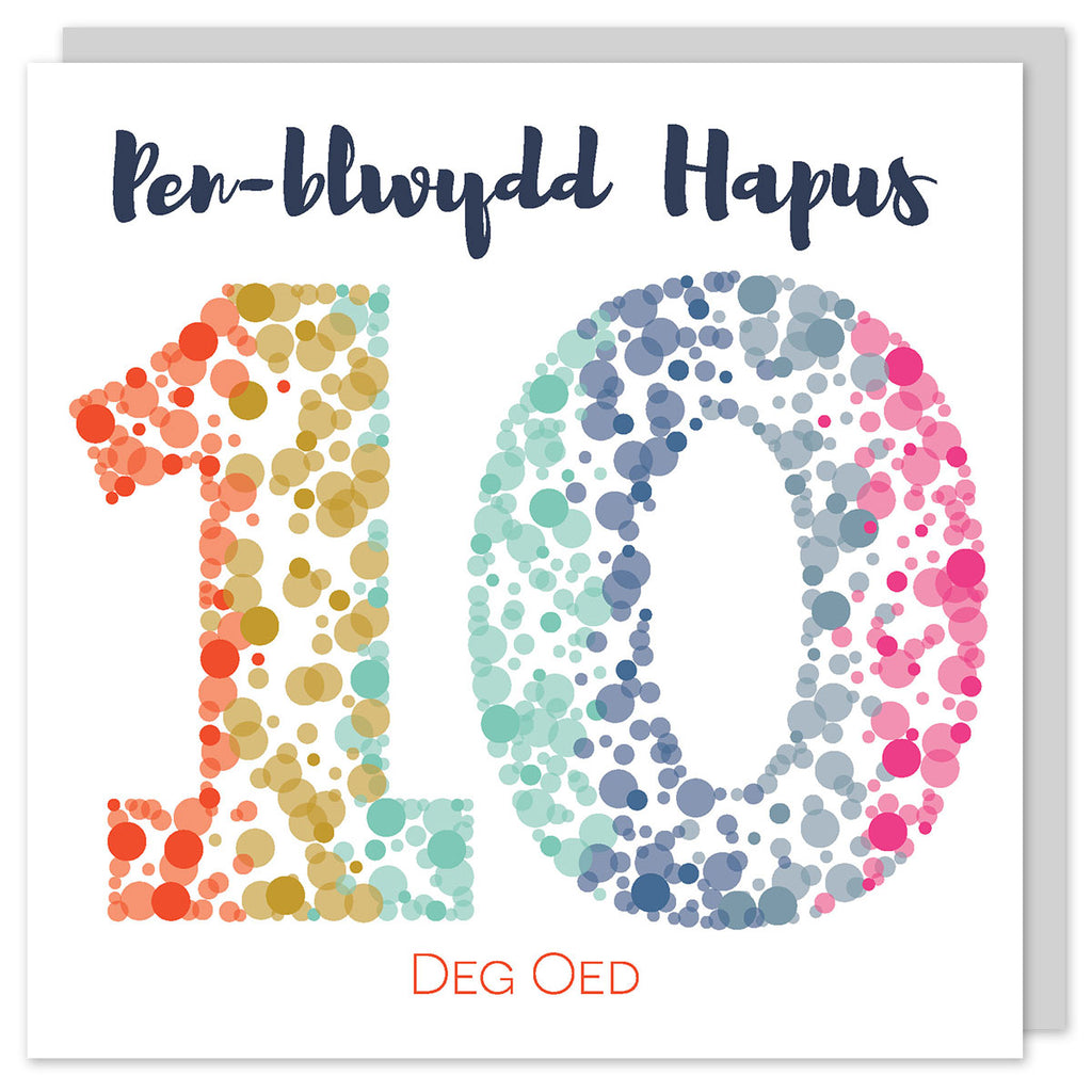Welsh birthday card age ten 'Pen-blwydd hapus 10 deg oed' Cerdyn Cymraeg - Draenog