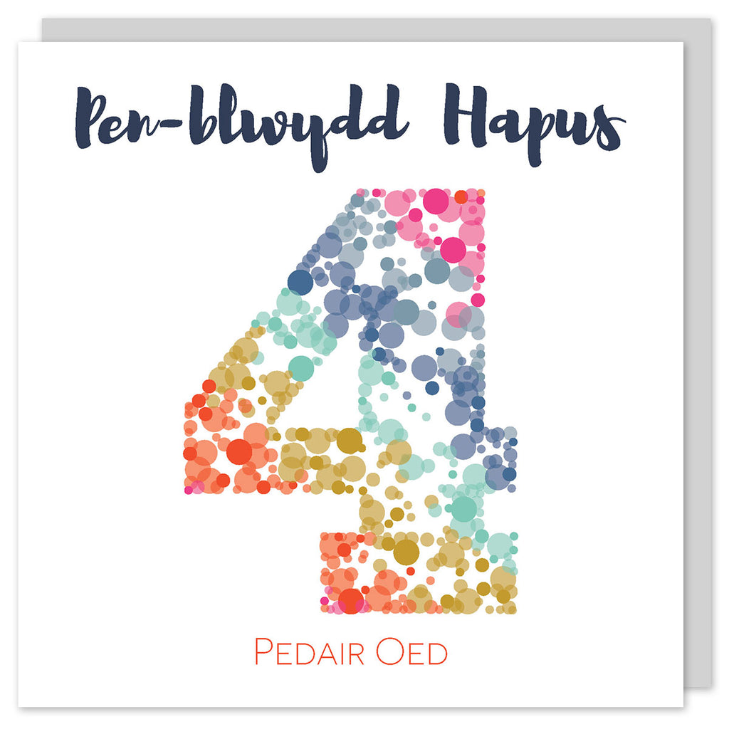 Welsh birthday card age four 'Pen-blwydd hapus 4 pedair oed' Cerdyn Cymraeg - Draenog