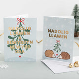 Christmas card 'Nadolig Llawen a Blwyddyn Newydd Dda' mistletoe - gold foil