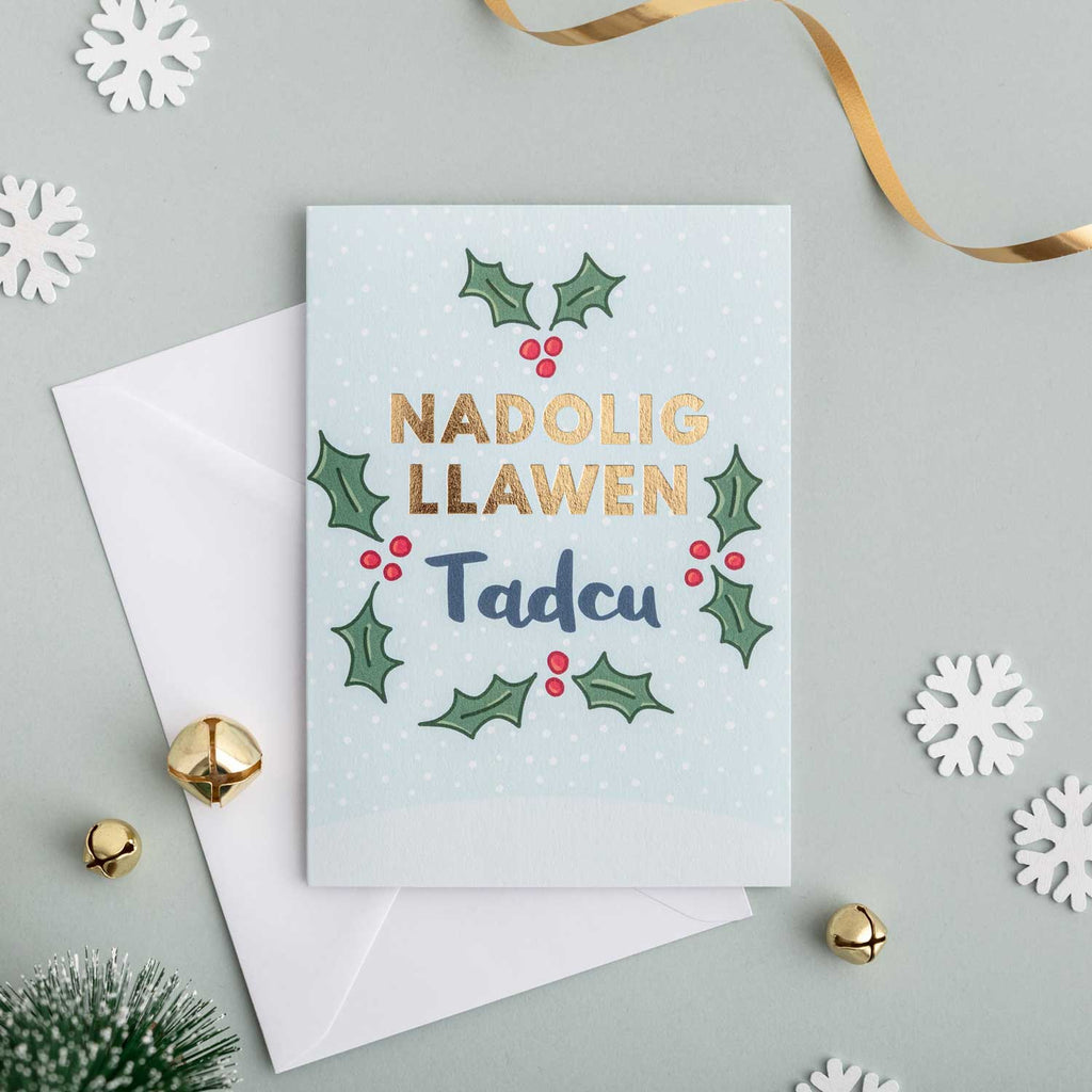 Welsh Christmas card 'Nadolig Llawen Tadcu' Grandad - gold foil