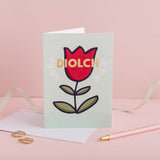 Welsh thank you card 'Diolch' flower