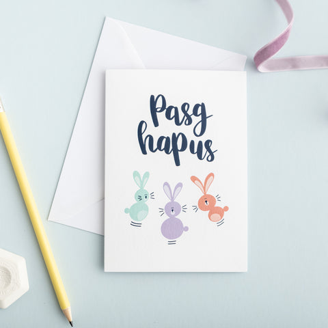 Easter card 'Pasg hapus' bunnies