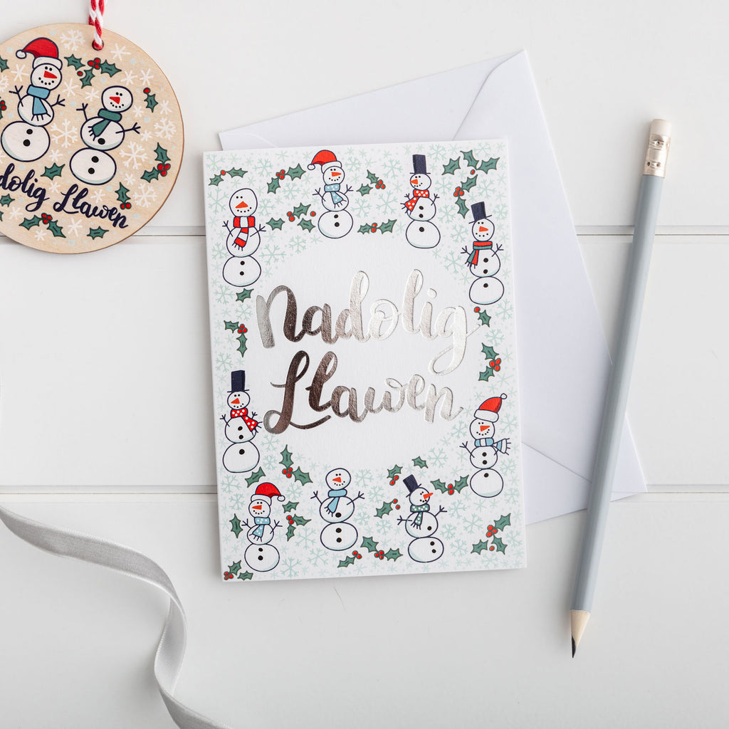 Christmas card 'Nadolig Llawen' silver foil