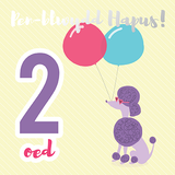 Welsh birthday card 'Pen-blwydd hapus 2 oed' poodle / Cerdyn Cymraeg - Draenog