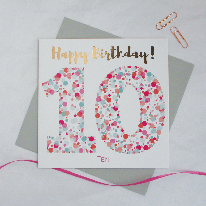 Happy birthday age 10 copper foil card - Draenog