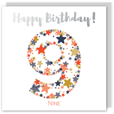 Happy birthday age 9 silver foil card - Draenog