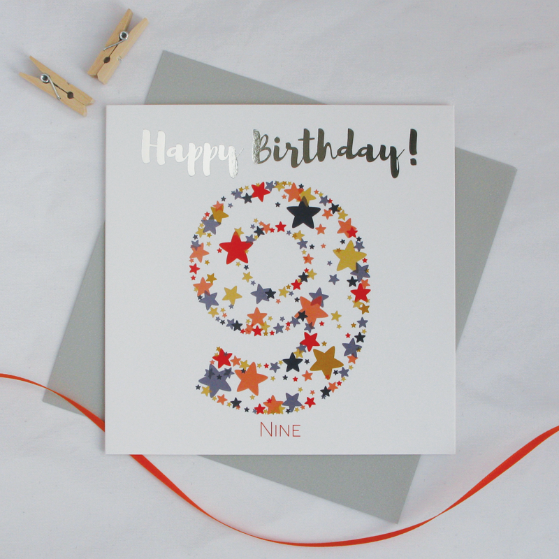 Happy birthday age 9 silver foil card