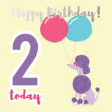 Happy birthday age 2 poodle silver foil card - Draenog