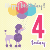 Happy birthday age 4 poodle silver foil card - Draenog