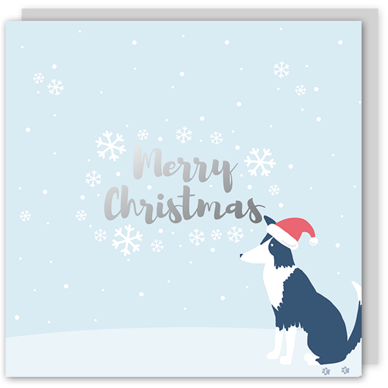 Merry Christmas silver foil card - Draenog