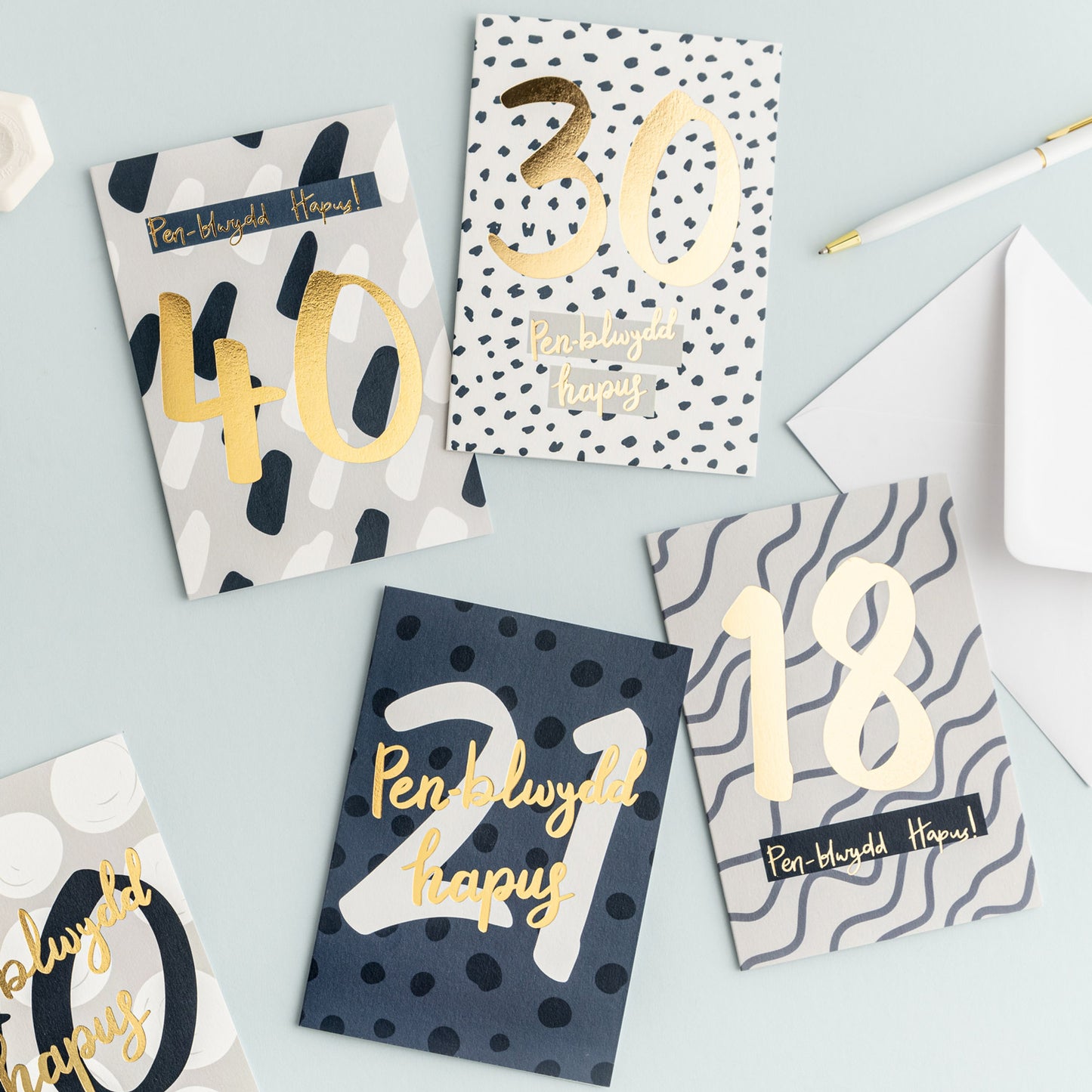 Birthday card 'Pen-blwydd hapus 40' gold foil