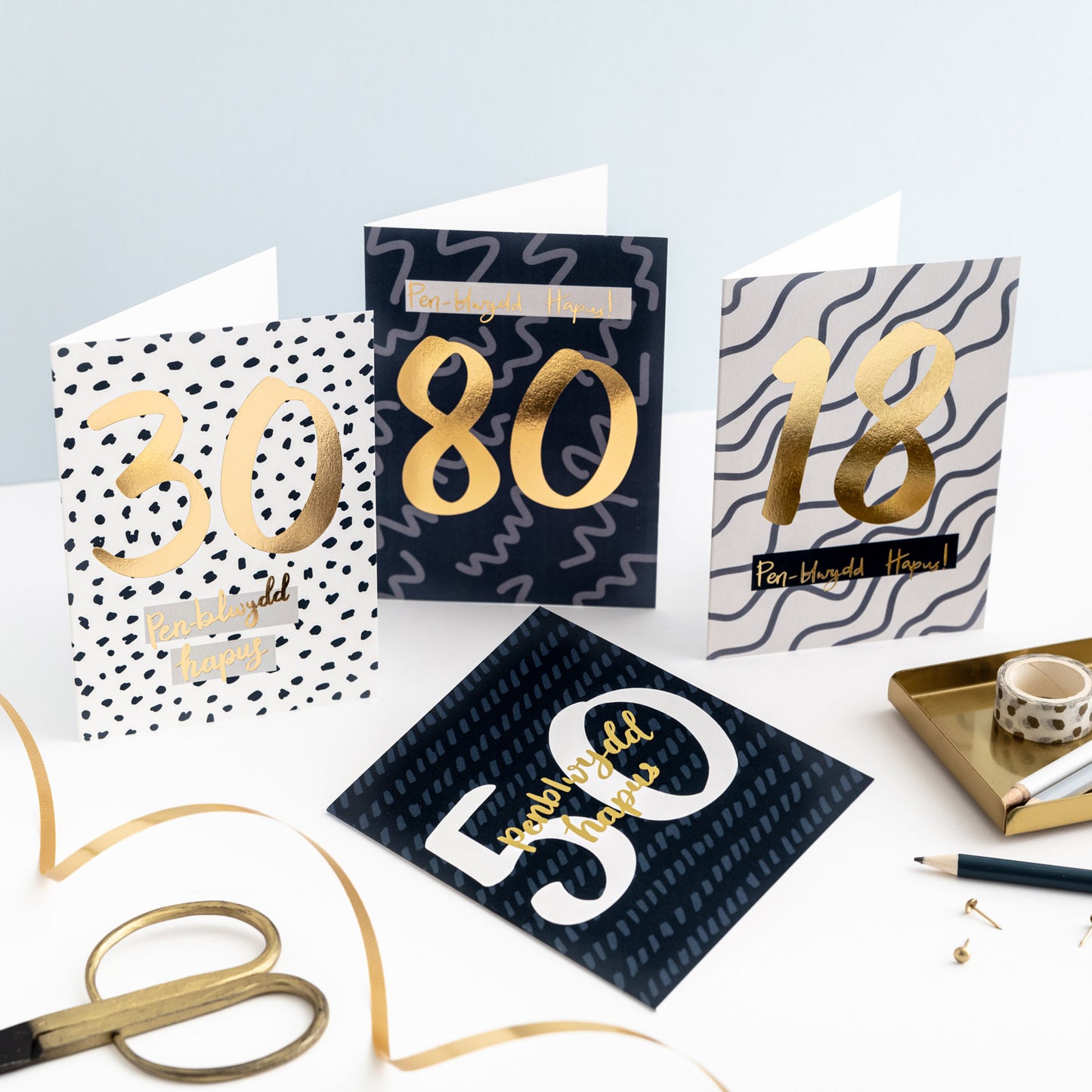 Birthday card 'Penblwydd hapus 50' gold foil