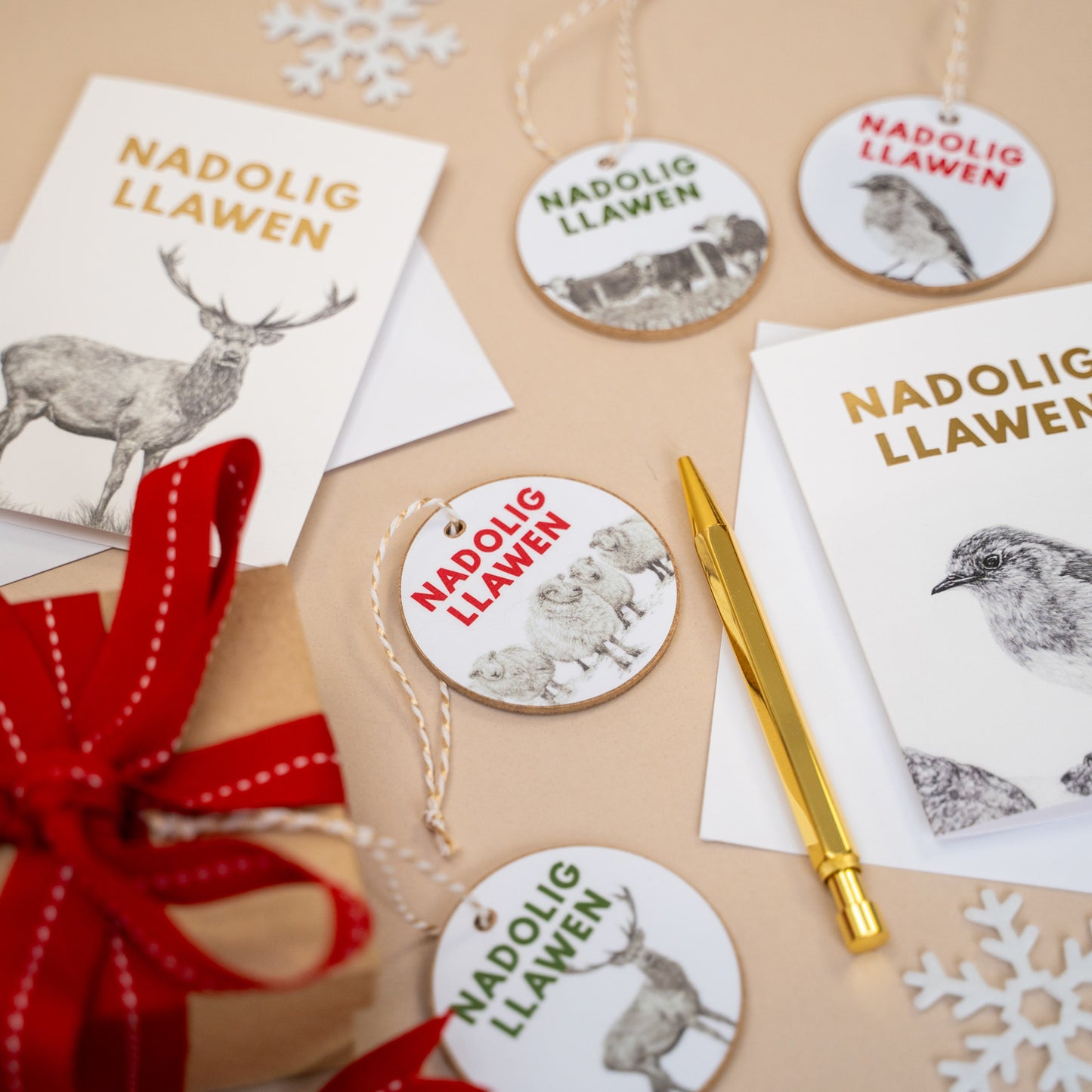 Welsh Christmas Gift Decoration - Nadolig Llawen - Cows