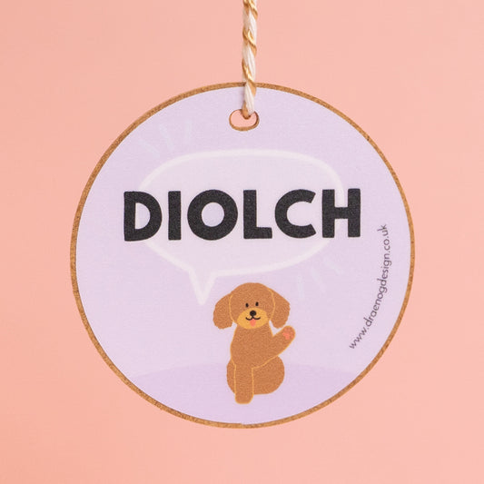Welsh Gift Decoration - Diolch / Thank you - dog