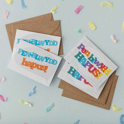 Birthday cards 'Pen-blwydd hapus!' pack of 4 mini cards