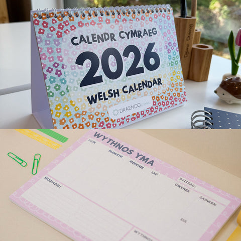 BUNDLE: 2026 Welsh Desk Calendar + Weekly Planner