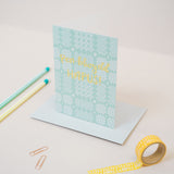 Welsh birthday card 'Pen-blwydd hapus' Welsh tapestry green
