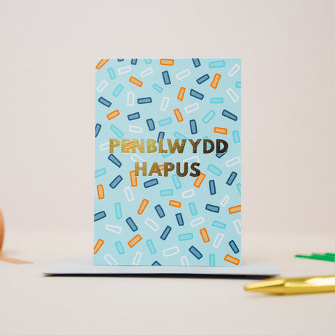 Welsh birthday card 'Penblwydd hapus' blue