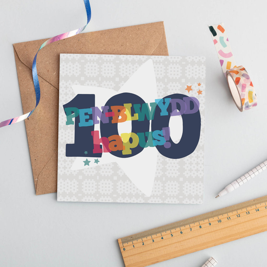 Birthday card 'Pen-blwydd hapus 100'