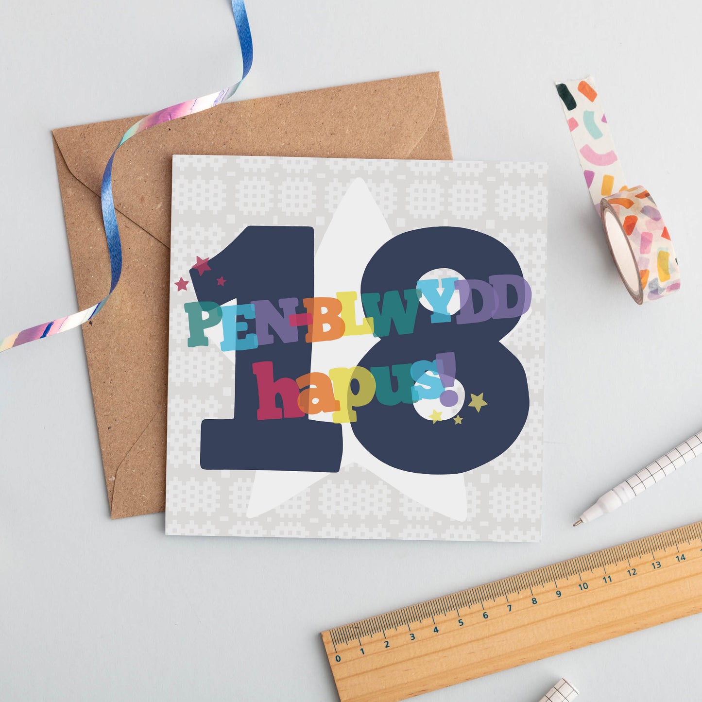 Birthday card 'Pen-blwydd hapus 18'