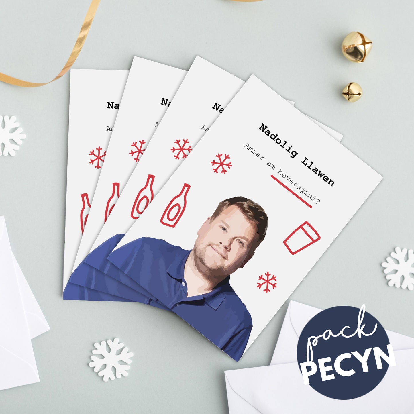 Welsh Christmas Cards - Set of 4, 8 or 12 'Beveragini' Smithy - Gavin and Stacey