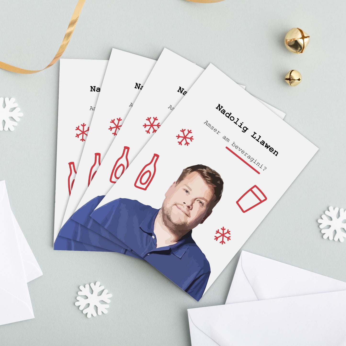 Welsh Christmas Cards - Set of 4, 8 or 12 'Beveragini' Smithy - Gavin and Stacey