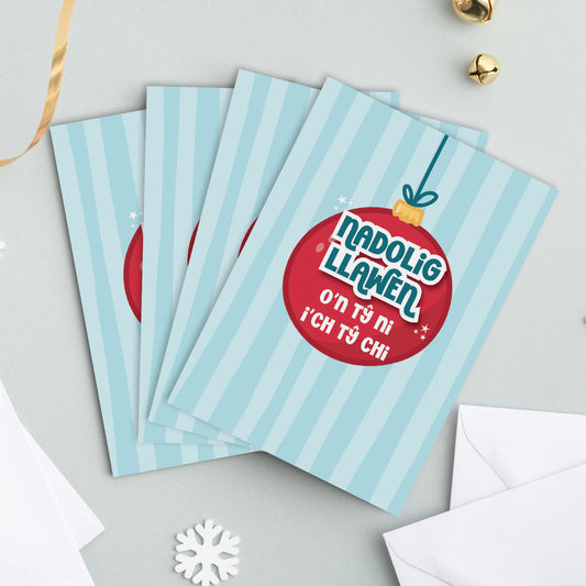 Welsh Christmas Card Set of 4 'Nadolig Llawen o'n tŷ ni i'ch tŷ chi' - Gwena