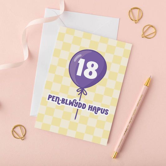 Welsh Birthday Card 'Pen-blwydd Hapus' Age 18
