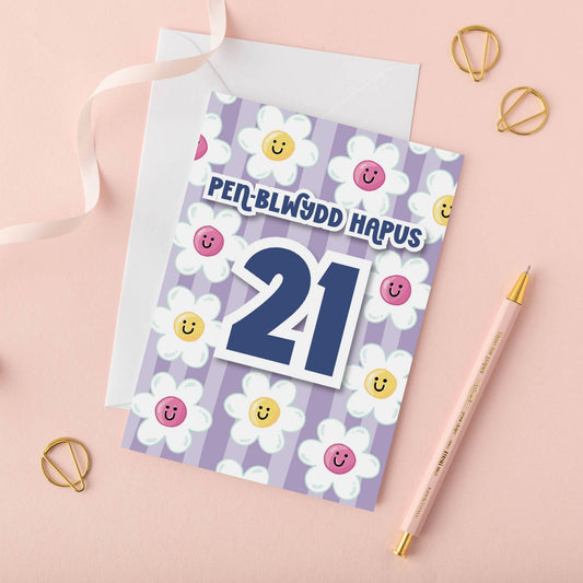 Welsh Birthday Card 'Pen-blwydd Hapus' Age 21