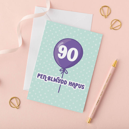 Welsh Birthday Card 'Pen-blwydd Hapus' Age 90