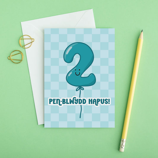 Welsh Birthday Card 'Pen-blwydd Hapus' Age 2 Blue