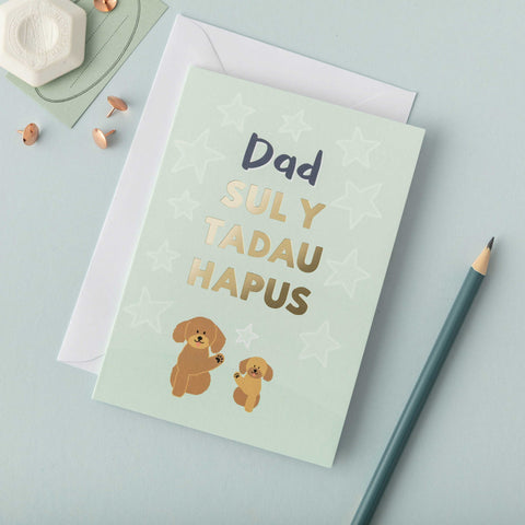 Welsh Father's Day card 'Dad Sul y Tadau Hapus' - dogs