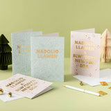 Christmas card 'Nadolig Llawen a Blwyddyn Newydd Dda' Pink - gold foil