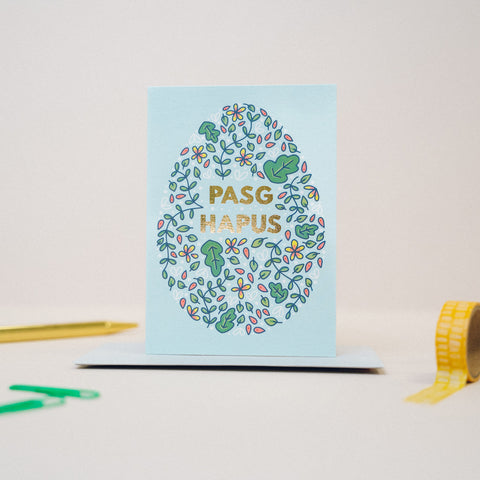 Welsh Easter card 'Pasg Hapus' - gold foil