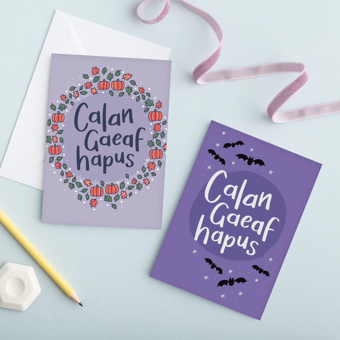 Cerdyn Cymraeg 'Calan Gaeaf Hapus' - Pwmpenni