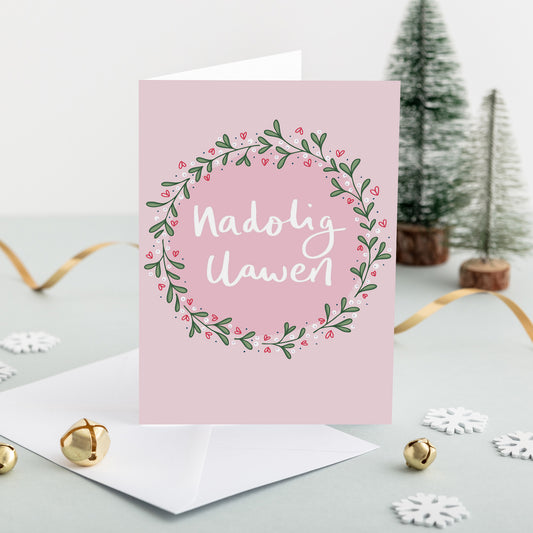 Welsh Christmas card 'Nadolig Llawen' mistletoe