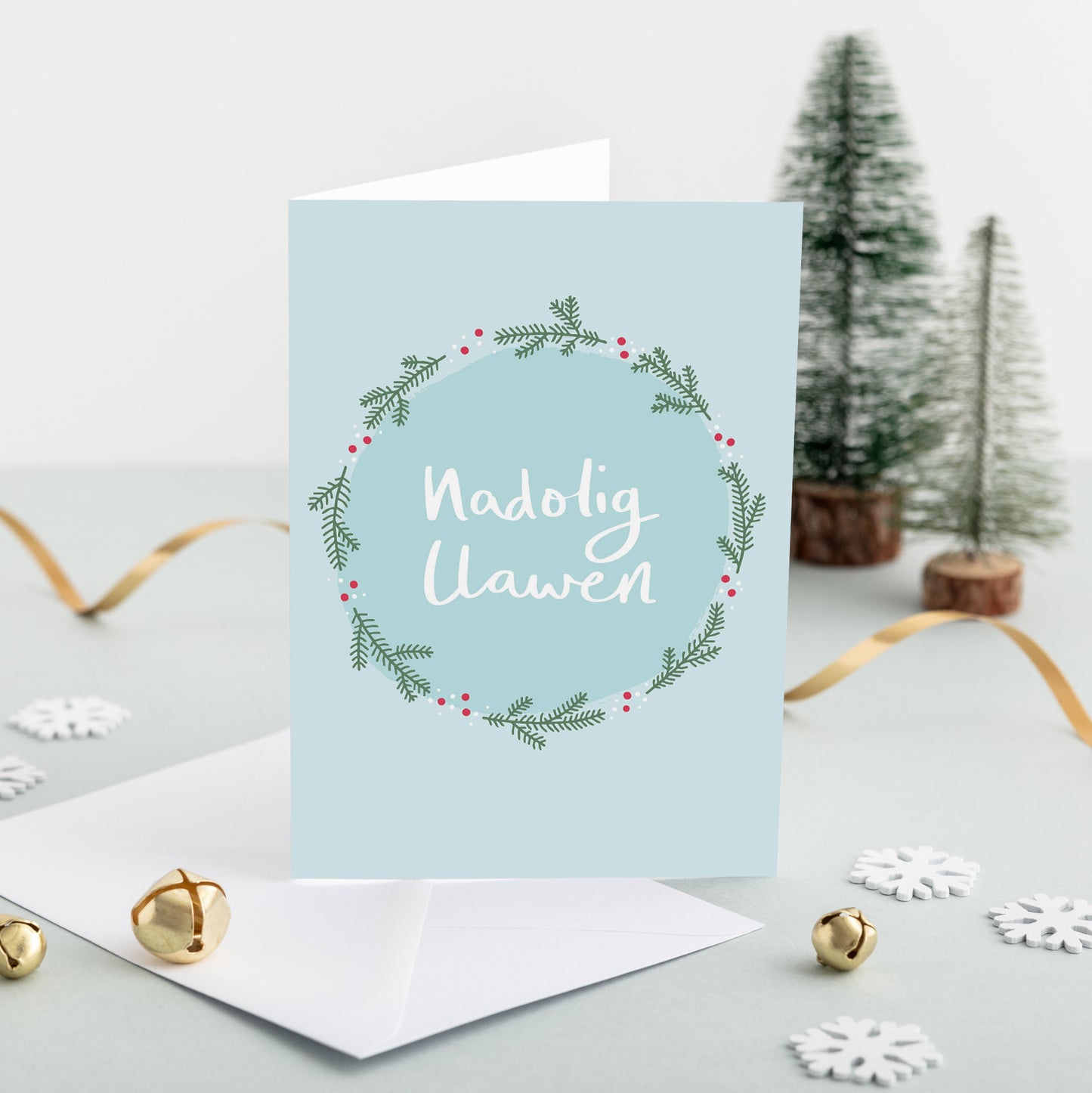 Welsh Christmas card 'Nadolig Llawen' Christmas tree branches